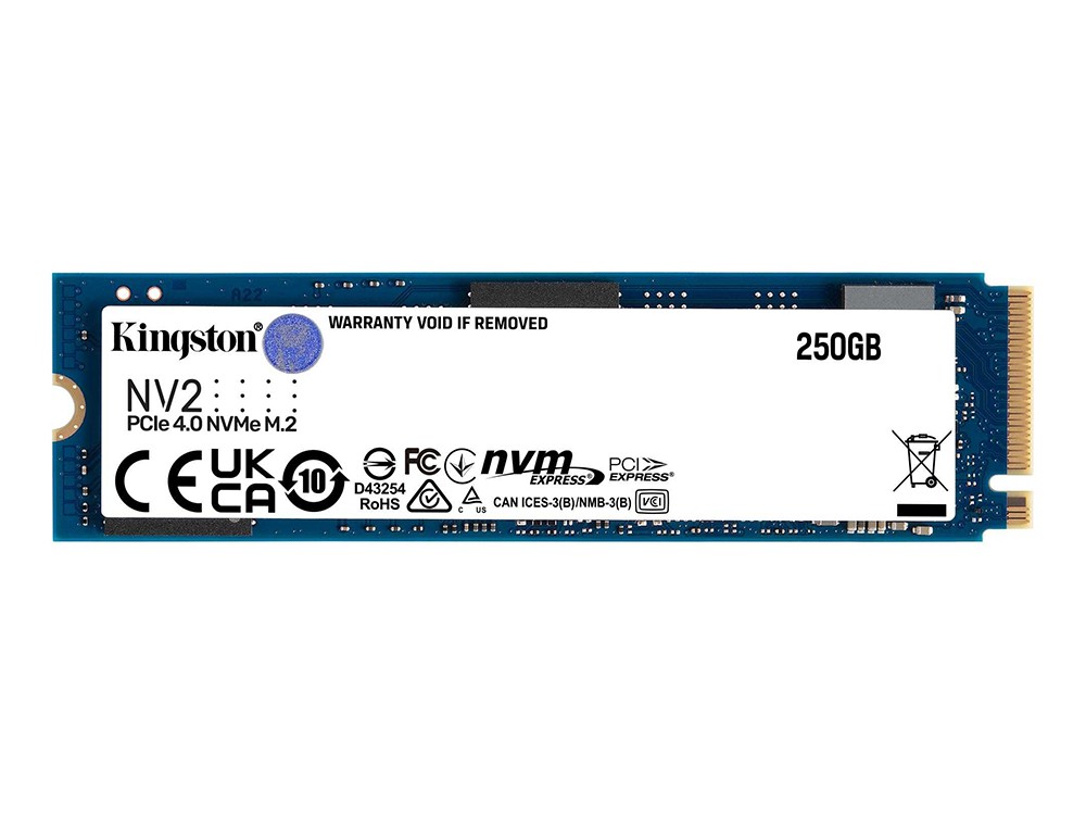 .M.2 NVMe SSD  250GB  Kingston  NV2 [PCIe 4.0 x4, R/W:3000/1300MB/s, 80TBW, 3D-NAND QLC]