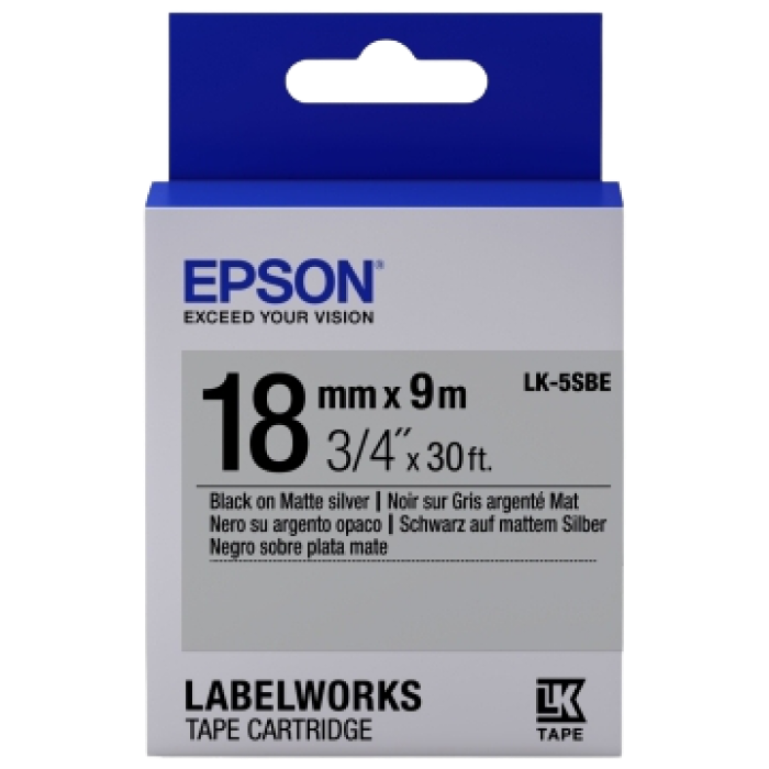 Tape Cartridge EPSON LK-5SBE; 18mm/9m Matte, Black/Silver, C53S655013