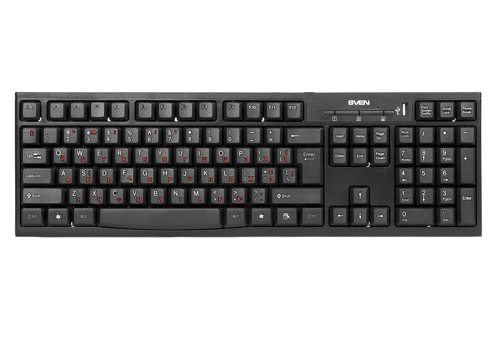Keyboard SVEN Standard 304, Classic layout, Quiet, 1xUSB port, Black, USB + HUB