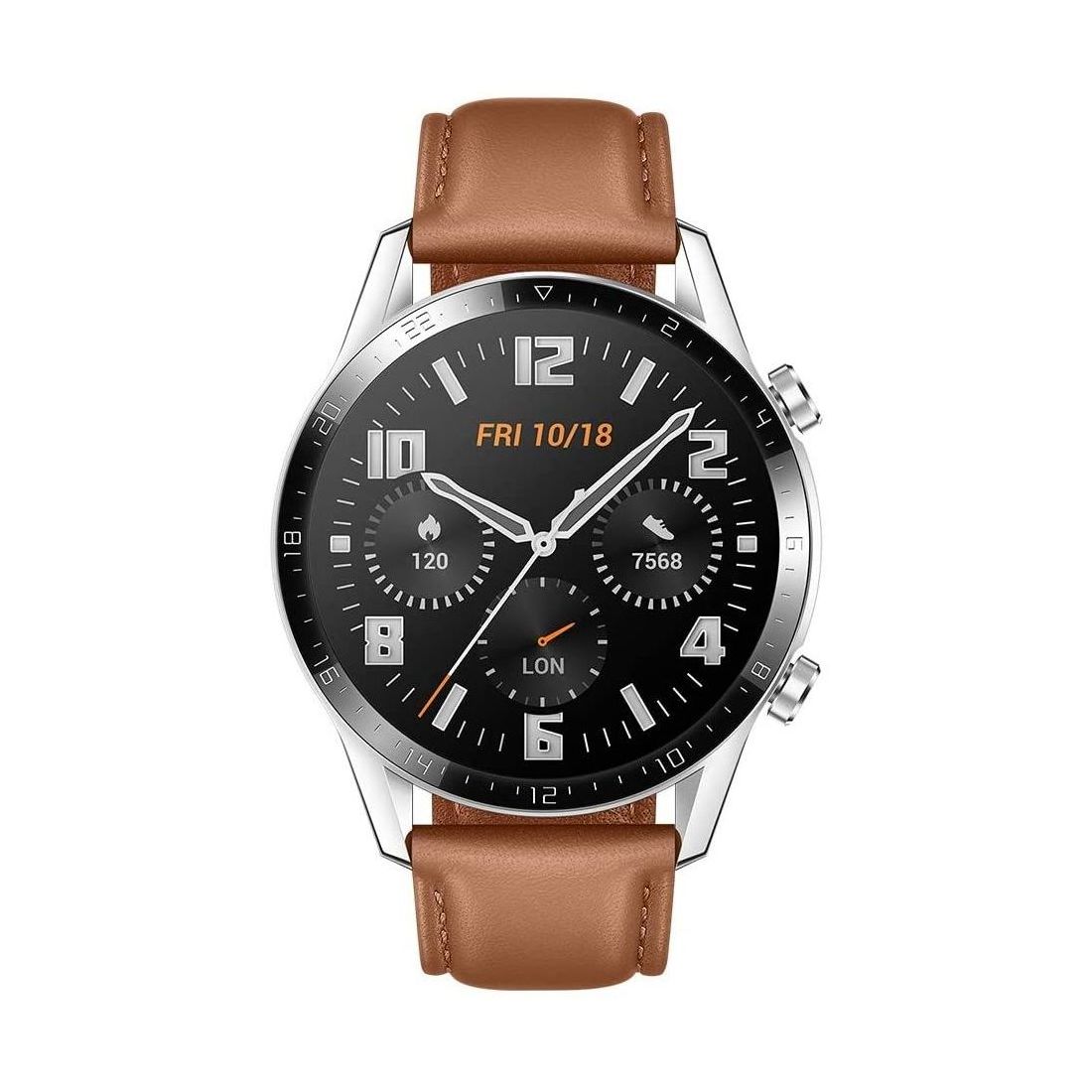 HUAWEI WATCH GT 2 46mm, Leather Strap Pebble Brown Silver