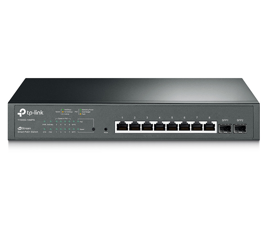 .8-port Gigabit  Smart PoE+ Switch, TP-LINK "T1500G-10MPS", with 2 SFP Slots , steel case