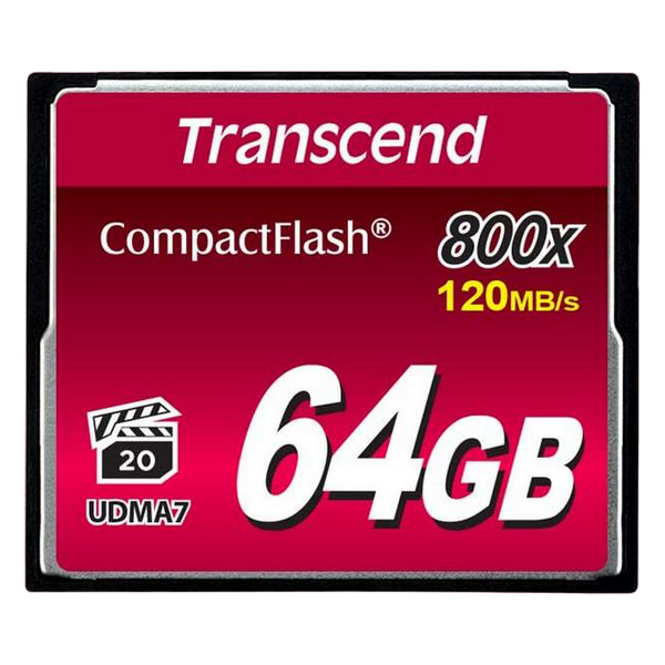 .64GB CompactFlash Card, Hi-Speed  800X, Transcend "TS64GCF800" (R/W: 120/60MB/s)