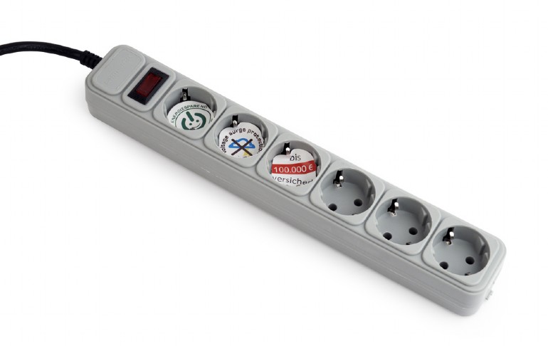 Surge  Protector Gembird SPG6-B-6C, 6 Sockets, 1.8m, up to 250V AC, 16 A, safety class IP20, Grey