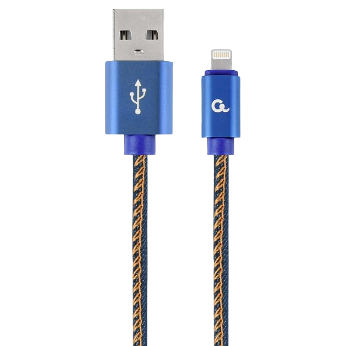 Blister Lightning 8-pin/USB2.0,  2.0m Cablexpert Cotton Braided Blue Jeans, CC-USB2J-AMLM-2M-BL