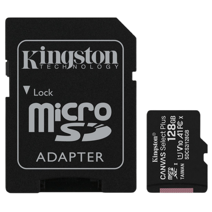 128GB MicroSD (Class 10) UHS-I (U1) +SD adapter, Kingston Canvas Select+ "SDCS2/128GB" (R:100MB/s)