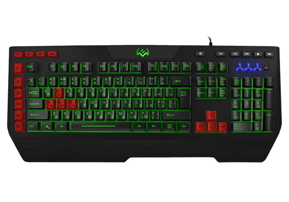 Gaming Keyboard SVEN KB-G9600, Multimedia, 6 G-keys, Macro, 3 color backlight, Wrist rest, USB