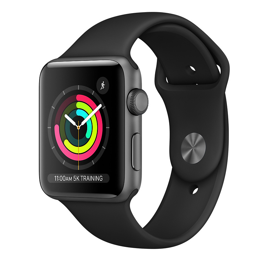 Apple Watch 3 42mm/Space Gray Aluminium Case With Black Sport Band, MTF32 GPS, Space Grey