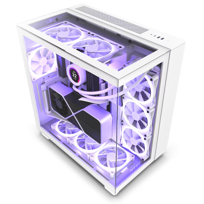 Case ATX NZXT H9 Elite, 2xUSB 3.2, 1xType-C, 3x120mm RGB & 1x120mm, Fan Hub, 3xTG, White