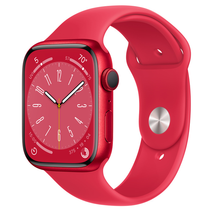 Apple Watch Series 8 GPS, 45mm (PRODUCT)RED Aluminium Case with (PRODUCT)RED Sport Band, MNP43