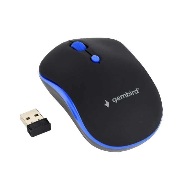 Wireless Mouse Gembird MUSW-4B-03-B, Optical, 800-1600 dpi, 4 buttons, Ambidextrous, Black/Blue