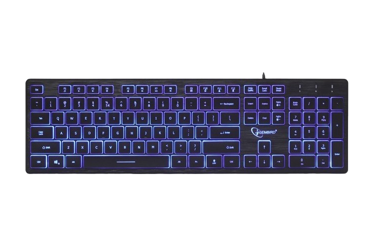 Keyboard Gembird KB-UML3-01, Slimline, Silent, Fn key, 3-color backlight, Black, USB