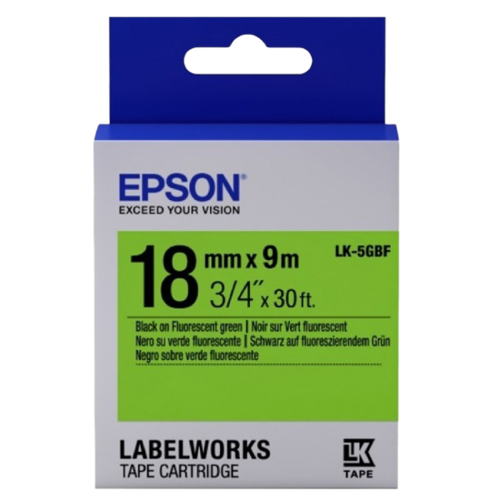 Tape Cartridge EPSON LK5GBF; 18mm/9m Fluorescent, Black/Green, C53S655005