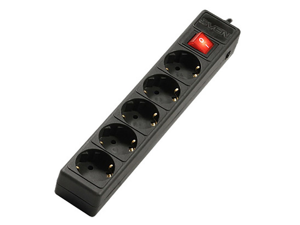 Surge Protector 5 Sockets,  1.8m,  Sven Optima Base, BLACK flame-retardant material