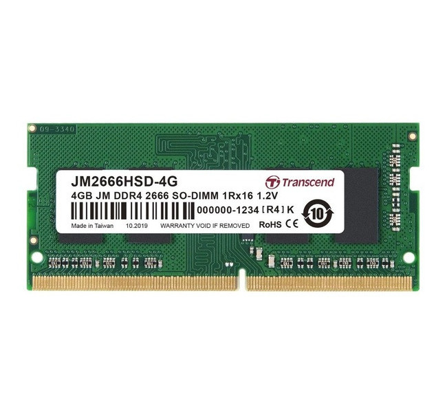 .4GB DDR4-  2666MHz  SODIMM  Transcend PC21300, CL19, 260pin DIMM 1.2V