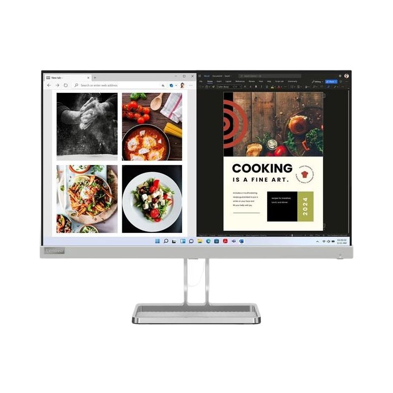 23.8" LENOVO L24i-40, Silver, IPS, 1920x1080,100Hz,FreeSync,4ms,250cd,CR1300:1,D-Sub+HDMI, Speakers