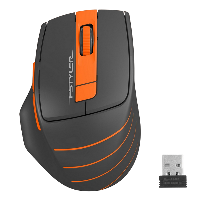 Wireless Mouse A4Tech FG30, Optical, 1000-2000 dpi, 6 buttons, Ergonomic, 1xAA, Black/Orange