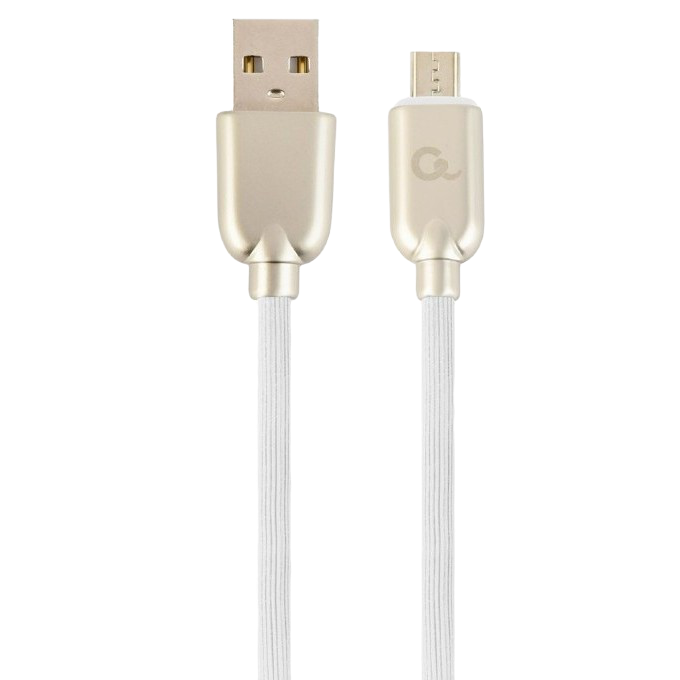 Blister MicroUSB/USB2.0, 2.0 m, Cablexpert Premium Rubber White, CC-USB2R-AMmBM-2M-W