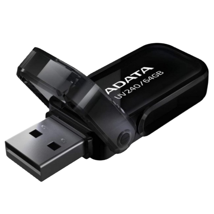 64GB USB2.0 Flash Drive ADATA "UV240", Black, Plastic, Flip Cap (R/W:20/10MB/s)