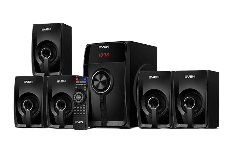 Audio System 5.1 SVEN "HT-202"  100w / 20w+5*16w, BLUETOOTH, USB, SD, FM, Display, RC, Black
