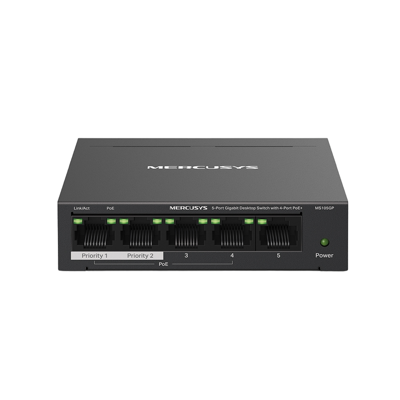 .5-port Gigabit Switch MERCUSYS "MS105GP", with 4-Port PoE, steel case, 65W Budget