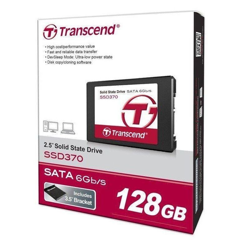 2.5" SATA SSD 128GB Transcend "SSD370" [R/W:560/460MB/s, 70/40K IOPS, SM2246EN, NAND MLC]
