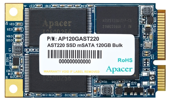 .mSATA SSD  120GB Apacer  "AP120GAST220-1" [R/W:540/520MB/s, 85/86K IOPS, SM2258, 3D TLC]