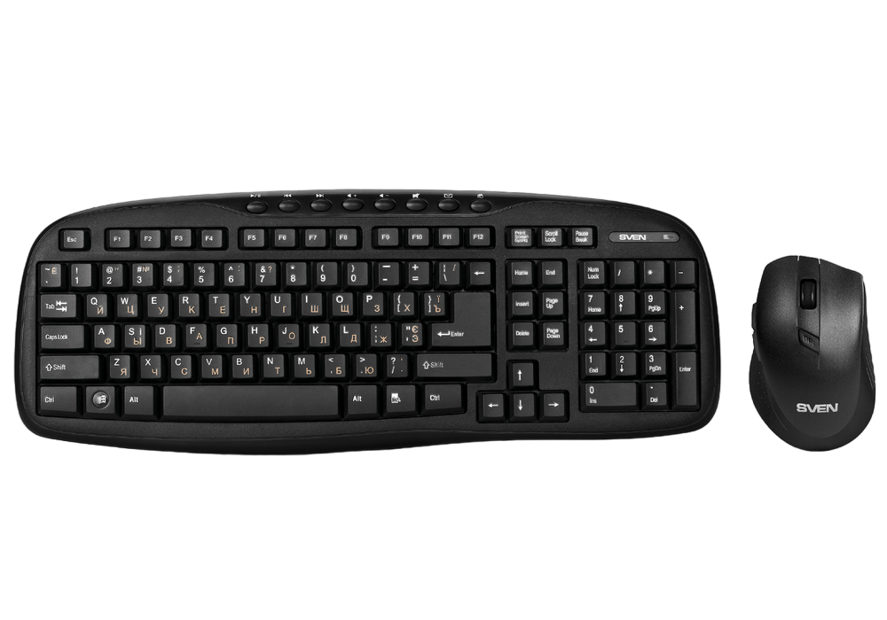 Wireless Keyboard & Mouse SVEN KB-C3600W, Multimedia,  Nano rec., 2.4GHz, 1xAA/2xAAA, Black
