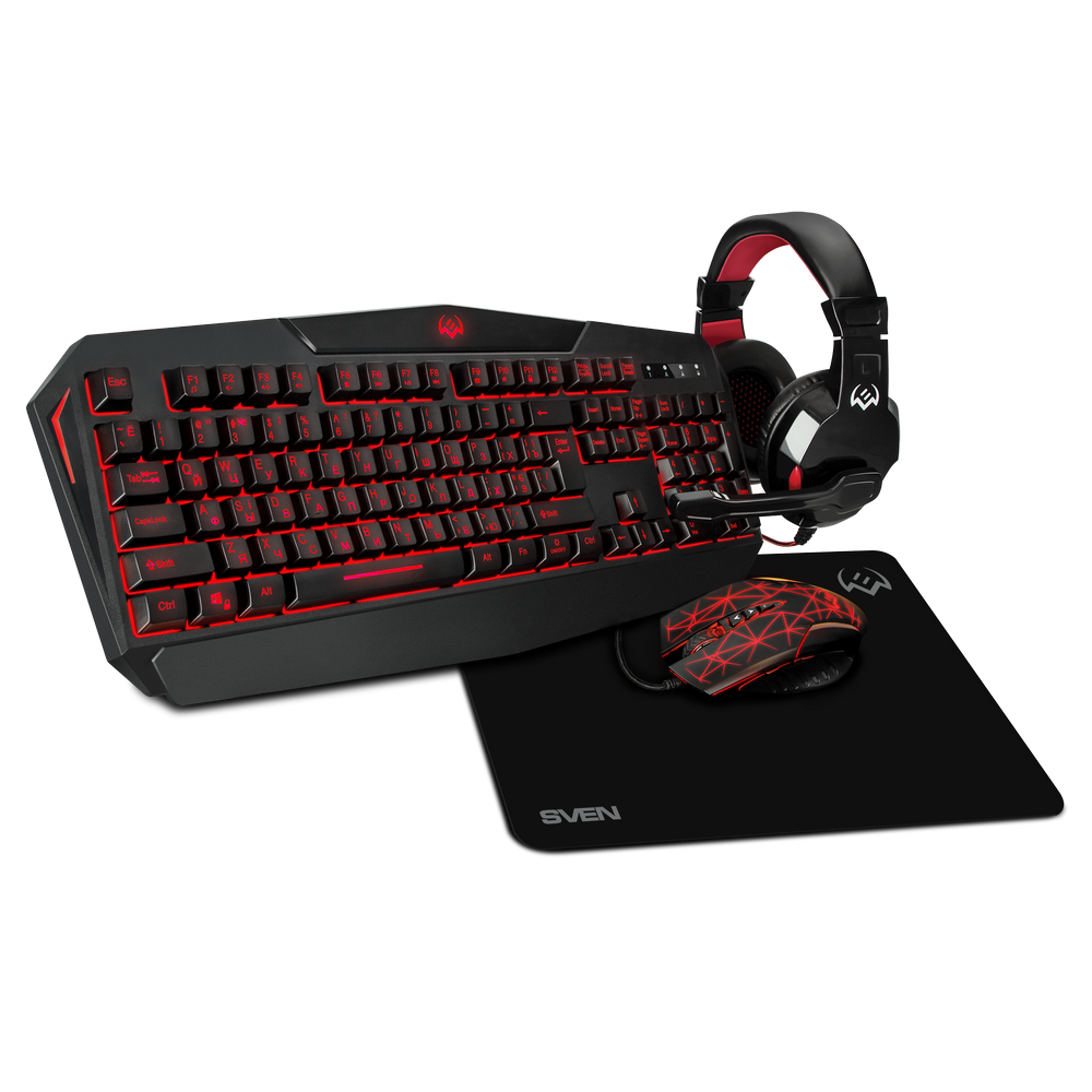 Gaming Keyboard & Mouse & Mouse Pad & Headset SVEN GS-4300, Black, USB/3.5mm