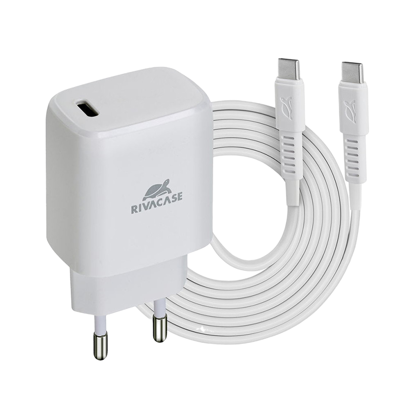 Wall Charger Rivacase PS4191 WD4, + Type-C-C to Type-C, 20W, White