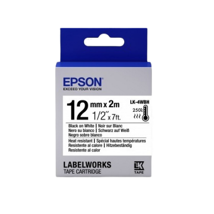 Tape Cartridge EPSON LK4WBH; 12mm/2m Heat Resistant, Black/White, C53S654025