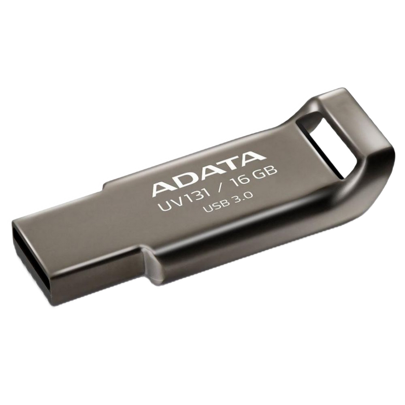 16GB USB3.1 Flash Drive ADATA "UV131", Grey, Zinc-Alloy, Slim Capless, f/Keychain (R/W:40/20MB/s)