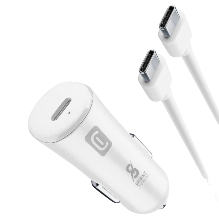 Car Charger Cellular, Kit, + USB-C to USB-C  , 25W, White