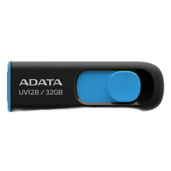 32GB USB3.1 Flash Drive ADATA "UV128", Black-Blue, Plastic, Slider (R/W:40/20MB/s)