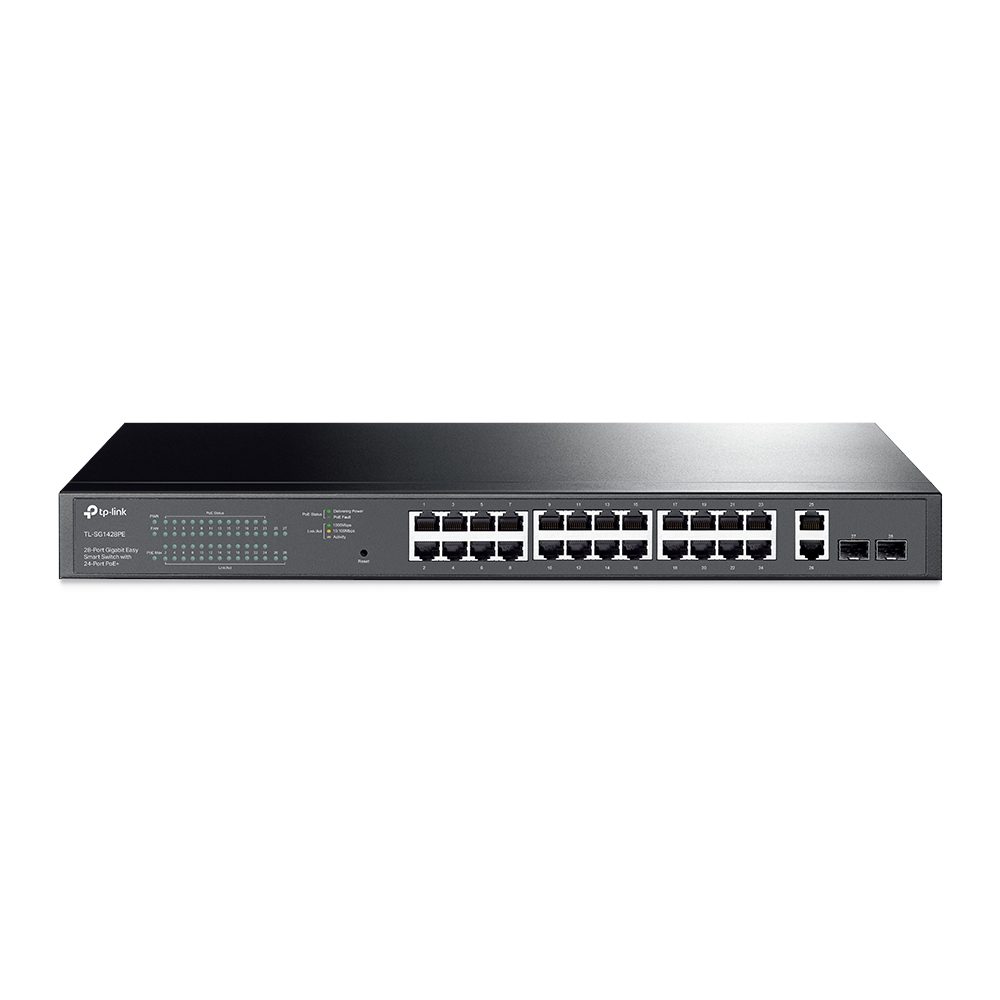 28-port Gigabit EasySmart PoE+ Switch TP-LINK "TL-SG1428PE", 24xPoE+ ports, 2xSFP Slots, 250W Budget