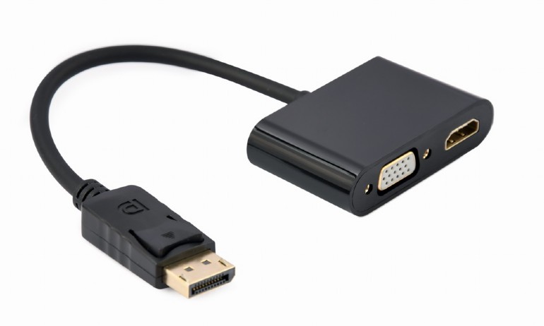 Переходник Cablexpert A-DPM-HDMIFVGAF-01, DisplayPort (M) - HDMI (F) + VGA (F), 0.1 м, Чёрный