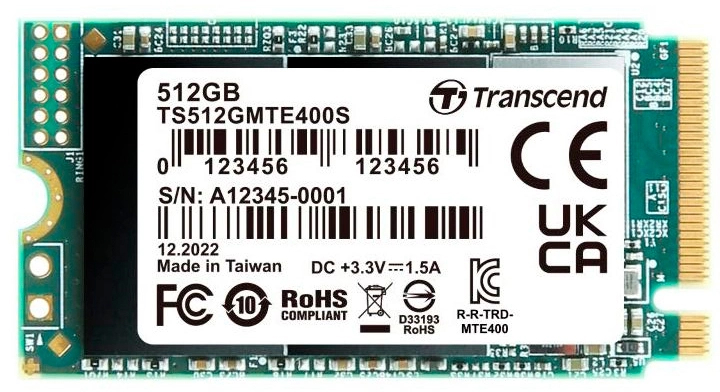 .M.2 NVMe SSD 512GB Transcend MTE400S [42mm, PCIe 3.0 x4, R/W:2000/900MB/s, 53/235K IOPS, 200TBW]
