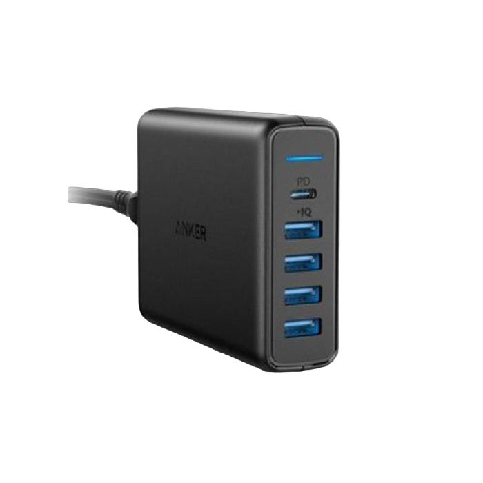 Wall Charger Cellular, 5USB, QC + PD, 60W, Black