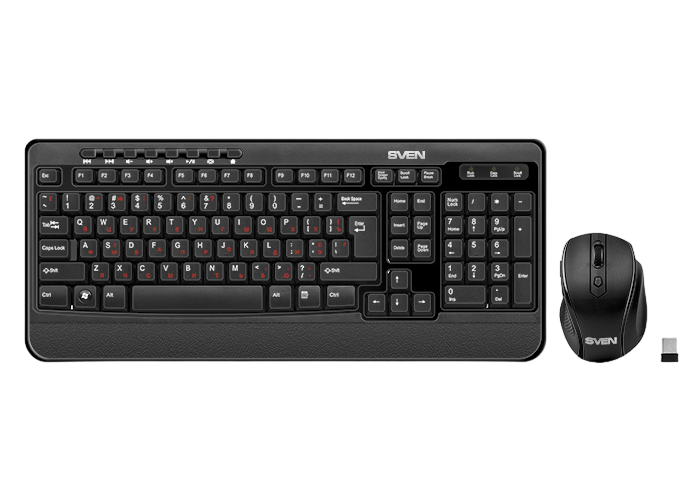 Wireless Keyboard & Mouse SVEN Comfort 3500, Multimedia, Nano rec., 2.4GHz, 2xAAA/1xA, Black