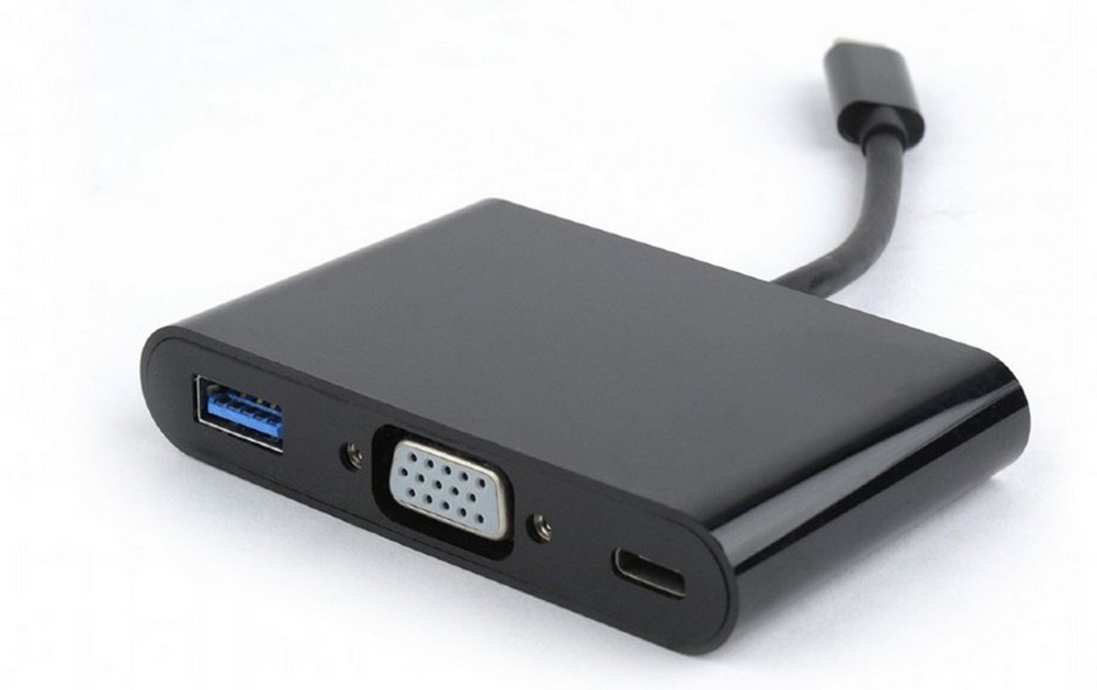 Adapter 3-in-1 Type-C to VGA/USB3.0/Type-C sockets, cable 0.15m, Cablexpert A-CM-VGA3in1-01
