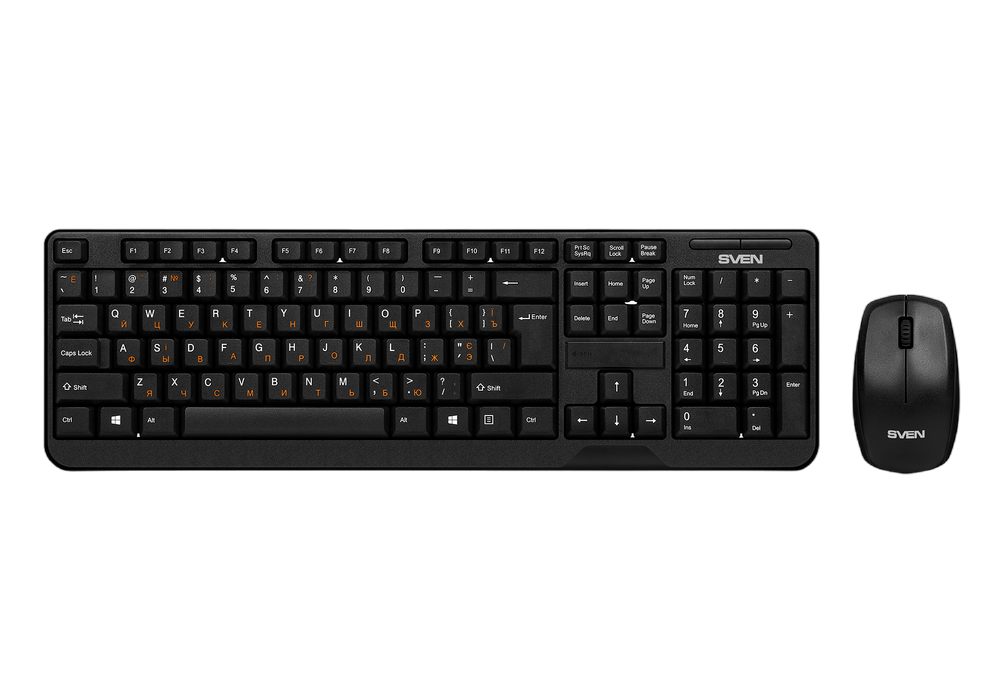 Wireless Keyboard & Mouse SVEN Comfort 3300, Splash proof, Nano rec., 2.4Ghz, 2xAA/1xAA, Black