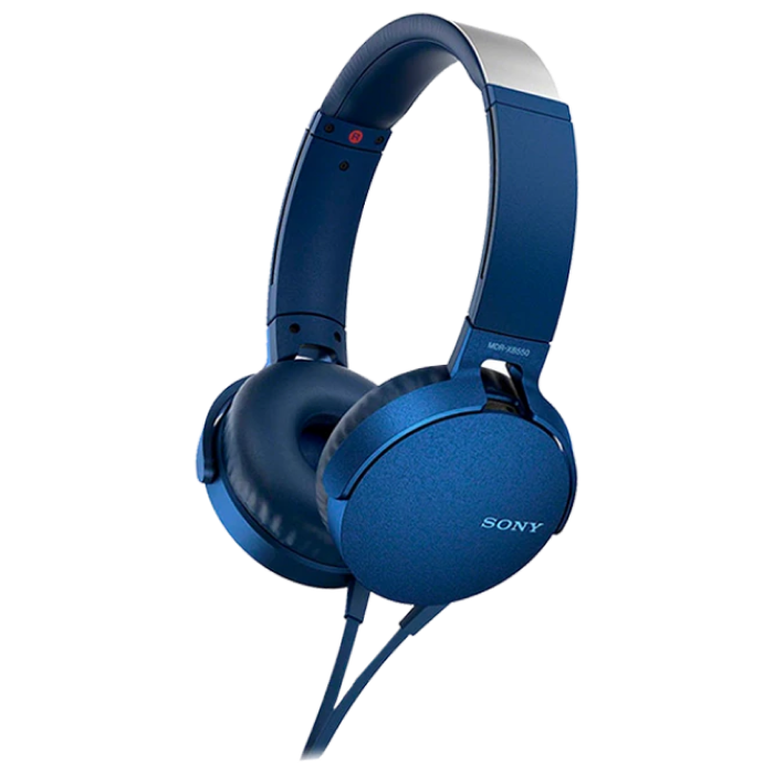 Headphones  SONY  MDR-XB550AP,EXTRA BASS™,Mic on cable,4pin 3.5mm jack L-shaped, Cable:1.2m, Blue