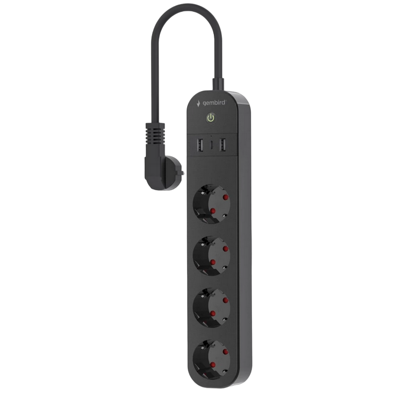 Smart power strip  Gembird TSL-PS-S4U-01-, 4 sockets, 1.5 m, with USB charger 2x USB Type-A, 1x USB