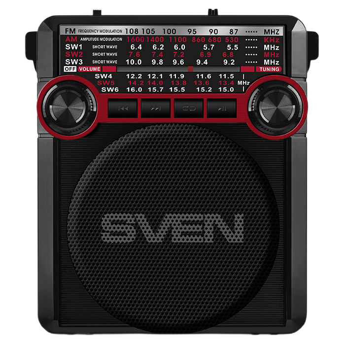 Speakers SVEN Tuner "SRP-355"  Black/Red, 3w, FM, USB, SD/microSD, flashlight