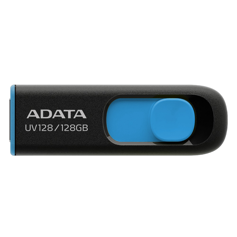 128GB  USB3.1 Flash Drive ADATA "UV128", Black-Blue, Plastic, Slider (R/W:90/40MB/s)