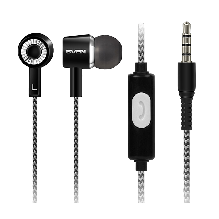 Earphones SVEN E-109M, Black, with Microphone, 4pin 3.5mm mini-jack, cable 1.2m