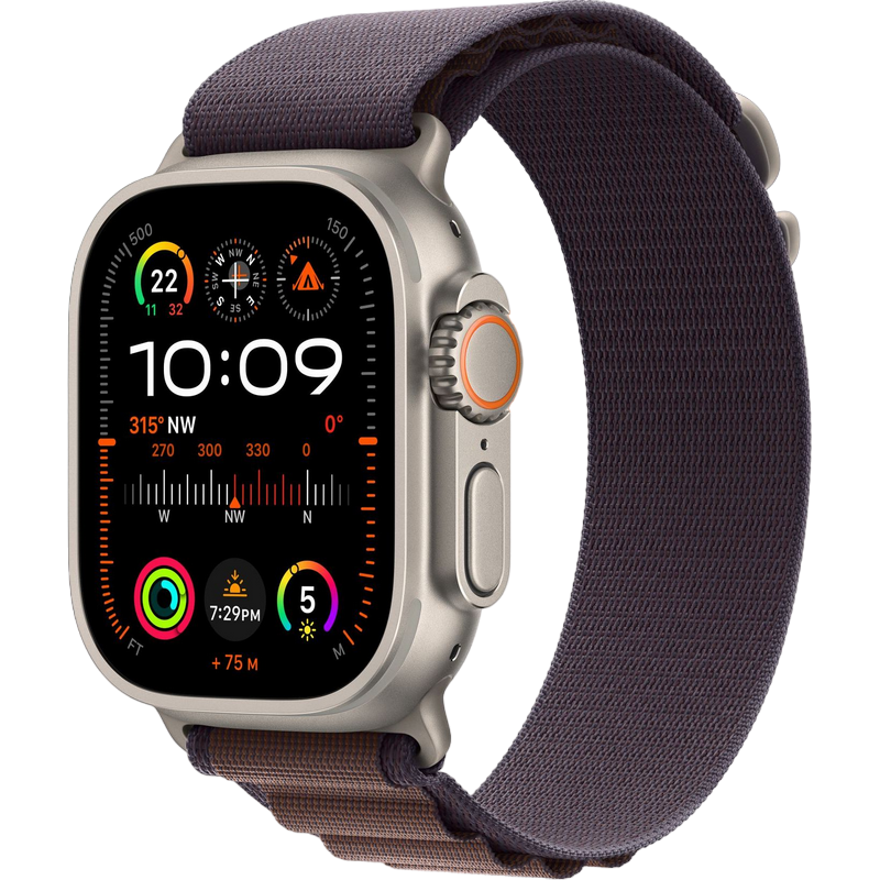 Apple Watch Ultra 2 GPS + Cellular 49mm Titanium Case with Indigo Alpine Loop - Medium,  MRET3