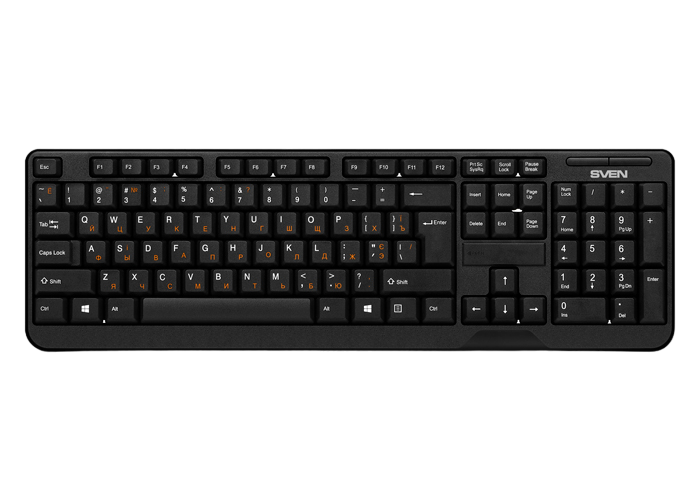Wireless Keyboard SVEN KB-C2200W, Fullsize layout, Splash proof, Fn key, Nano rec., 2.4GHz, Black