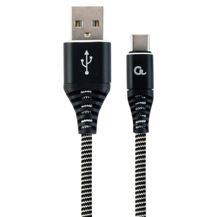 Blister Type-C/USB2.0, AM/CM,  1.0 m, Cablexpert Cotton Braided Black/White, CC-USB2B-AMCM-1M-BW