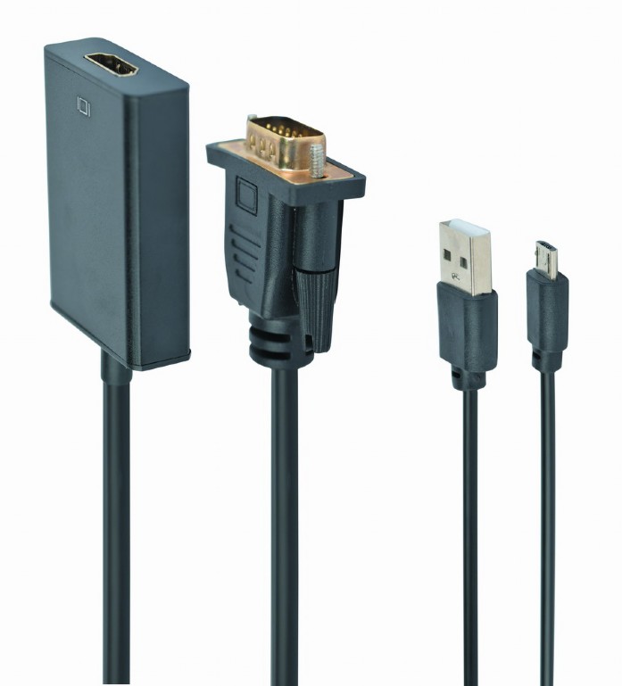 Adapter VGA M to HDMI F, Cablexpert "A-VGA-HDMI-01", VGA into digital HDMI + 3.5 mm audio