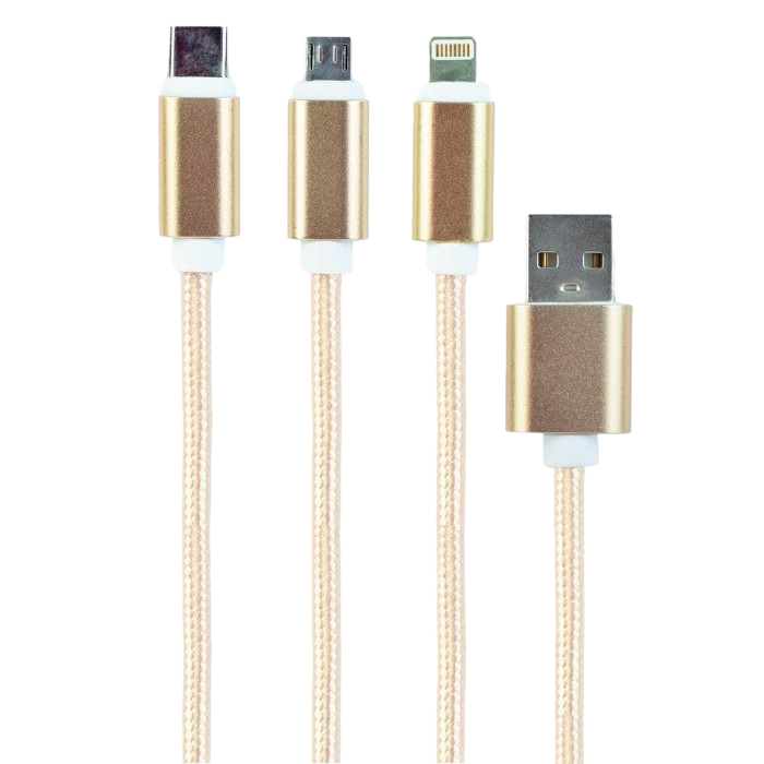 Cable  3-in-1 MicroUSB/Lightning/Type-C - AM, 1.0 m, GOLD, Cablexpert, CC-USB2-AM31-1M-G